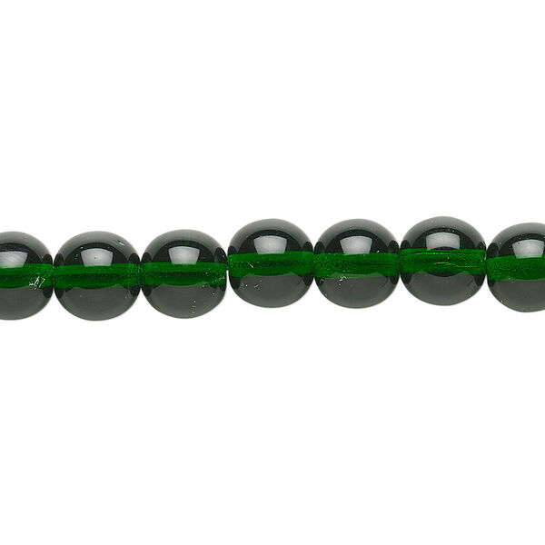 Bead, Czech glass druk, transparent emerald green, 8mm round. Sold per 15-1/2" to 16" strand. image number 0