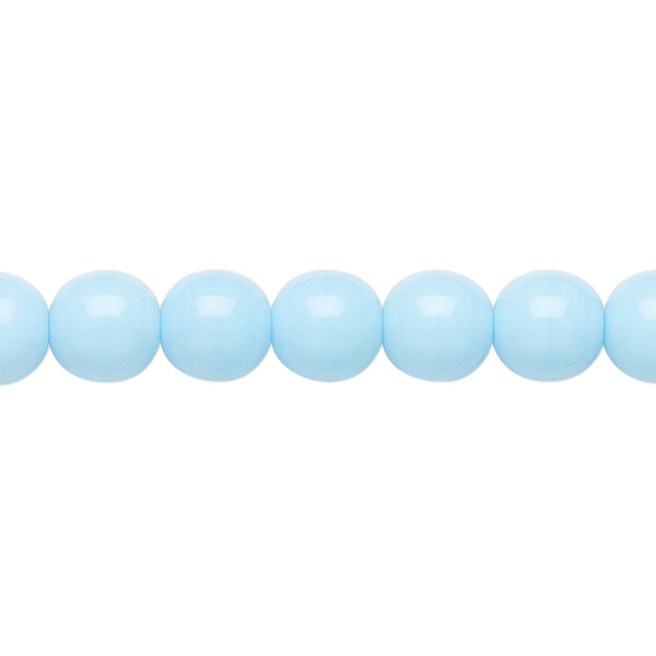 Bead, Preciosa Czech glass druk, pkg/15-1/2 to 16 inches, opaque light turquoise blue, 8mm round. image number 0