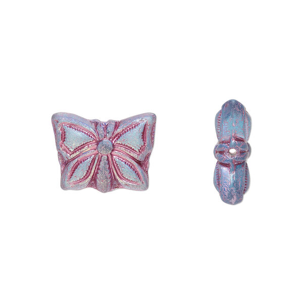 Bead, Preciosa Czech pressed glass, opaque purple luster matte, 15x12mm butterfly. Sold per pkg of 10. image number 0