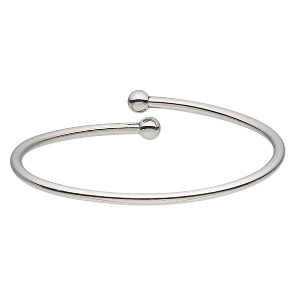 Bracelet, bangle, stainless steel, 3mm wide oval with 6mm twist-off bead ends, 2-1/2 inch inside diameter. Sold individually. image number 0