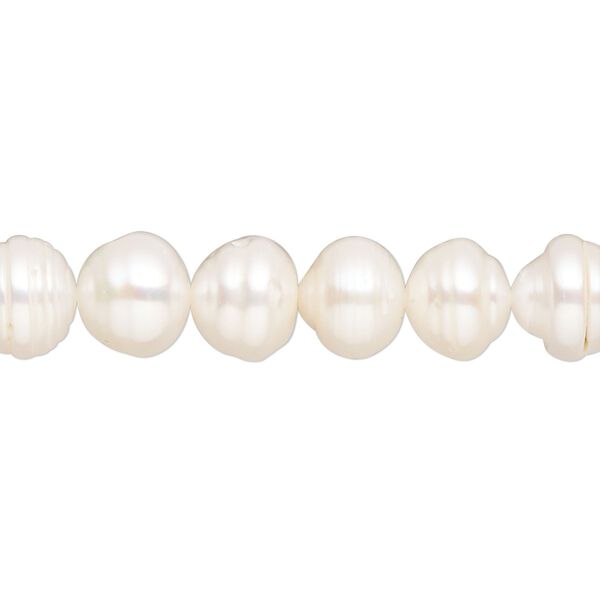 Pearl, cultured freshwater (bleached), white, 9mm semi-round, D grade, Mohs hardness 2-1/2 to 4. Sold per 15-inch strand. image number 0