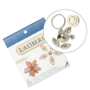 Pendant / brooch kit, Laliberi™, antiqued gold-finished steel and "pewter" (zinc-based alloy), flower. Sold per kit.