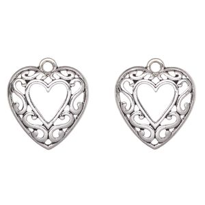 Charm, antique silver-finished "pewter" (zinc-based alloy), 21mm cutout heart with heart swirls. Sold per pkg of 2.