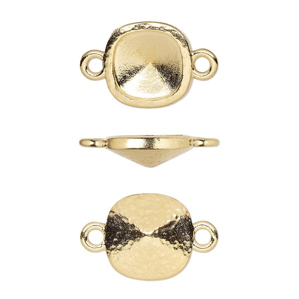 Link, TierraCast®, Almost Instant Jewelry®, gold-plated pewter (tin-based alloy), 13mm hammered square with 10mm cushion glue-in setting (4470). Sold per pkg of 20. image number 0