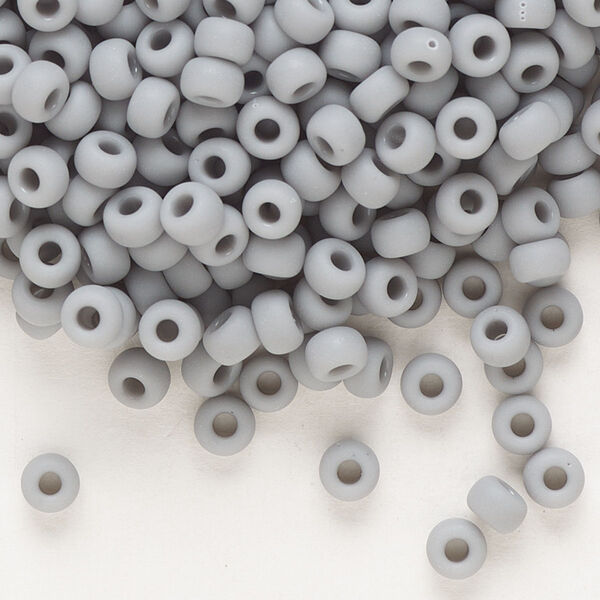 Seed bead, Miyuki, glass, pkg/250g, #6 rocaille, opaque matte grey, (RR-498F). image number 0