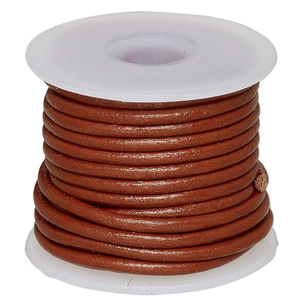 Cord, leather (coated), metallic brick red, 2mm. Sold per 5-yard spool. image number 0