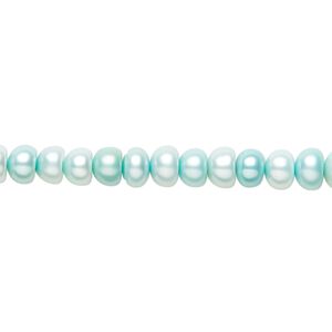Cultured freshwater pearl 1pkg1 5-6mm button C grade, dyed sea spray / glacier blue 15 inches