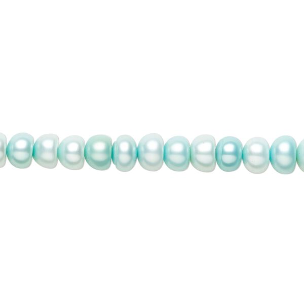 Cultured freshwater pearl 1pkg1 5-6mm button C grade, dyed sea spray / glacier blue 15 inches image number 0
