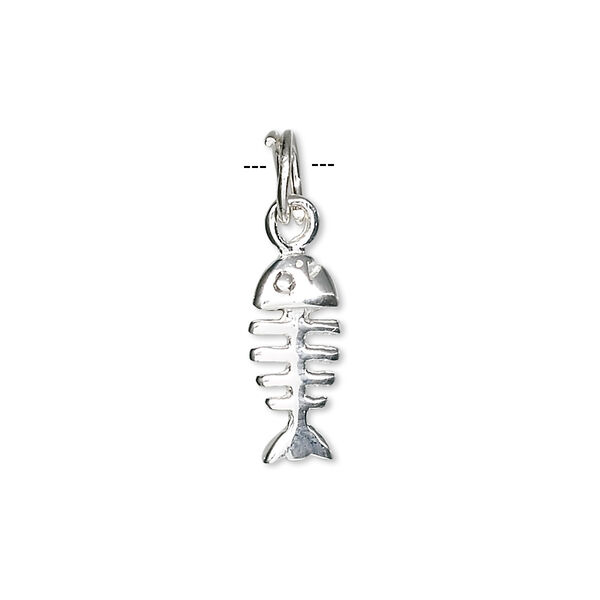 Charm, sterling silver, 15x6mm fish bones. Sold individually. image number 0
