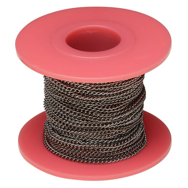 Chain, gunmetal plate steel, 2mm cable. Sold per 50-foot spool. image number 0