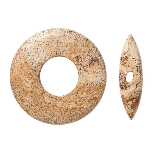 Clasp, toggle, picture jasper (natural), 45x6mm round donut, 38x10mm bar, B grade, Mohs hardness 6-1/2 to 7. Sold individually. image number 0