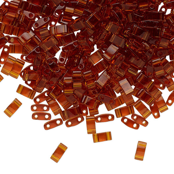 Seed bead, TILA®, glass, pkg/250g, 5x2.3mm half tila rectangle, transparent dark amber, (HTL-134). image number 0