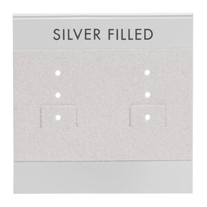 Earring card, flocked plastic, grey and silver, 2x2-inch square with "SILVER FILLED." Sold per pkg of 100.