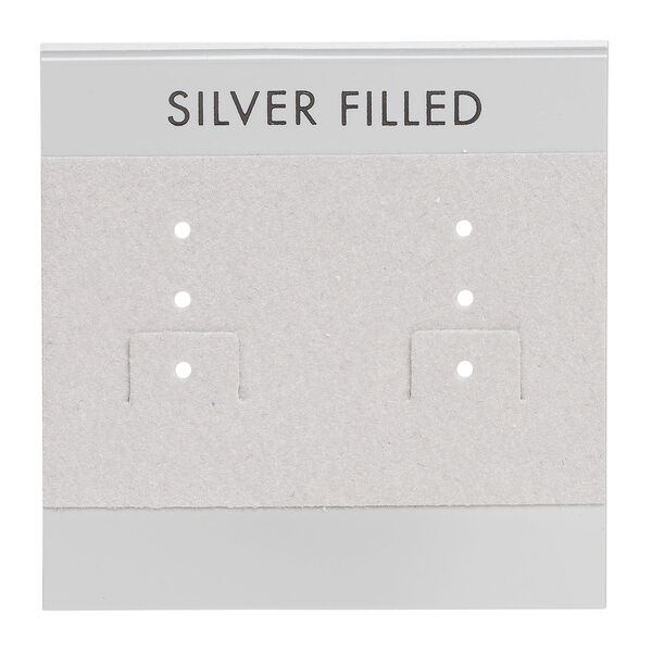 Earring card, flocked plastic, grey and silver, 2x2-inch square with "SILVER FILLED." Sold per pkg of 100. image number 0