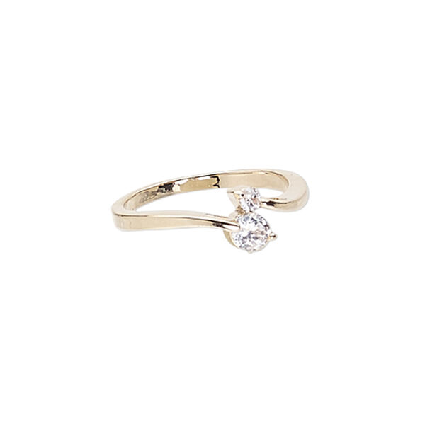 Ring, Czech glass rhinestone and gold-finished "pewter" (zinc-based alloy), clear, 7mm wide, size 7. Sold individually. image number 0