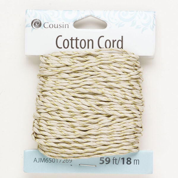 Cord 1pkg1 cotton 1mm twisted tan / gold 18 meters image number 0