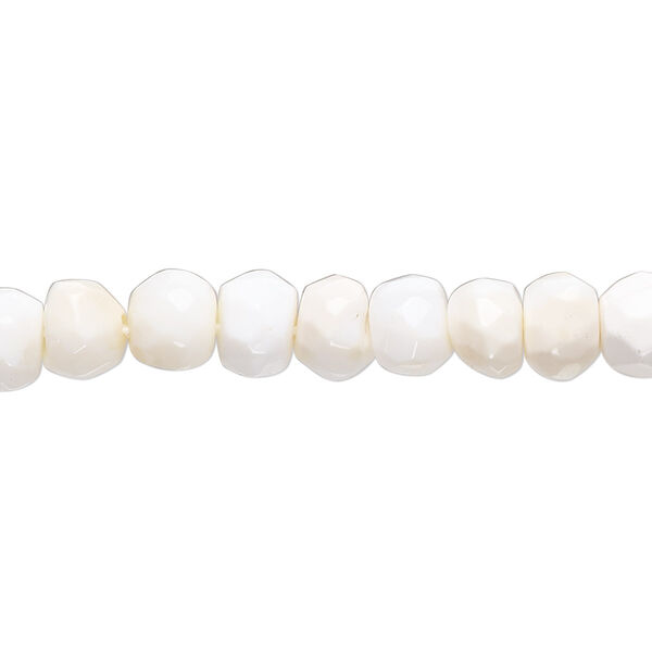 Bead, white opal (natural), 6x4mm-8x6mm hand-cut faceted rondelle and round, B- grade, Mohs hardness 5 to 6-1/2. Sold per 14-inch strand. image number 0
