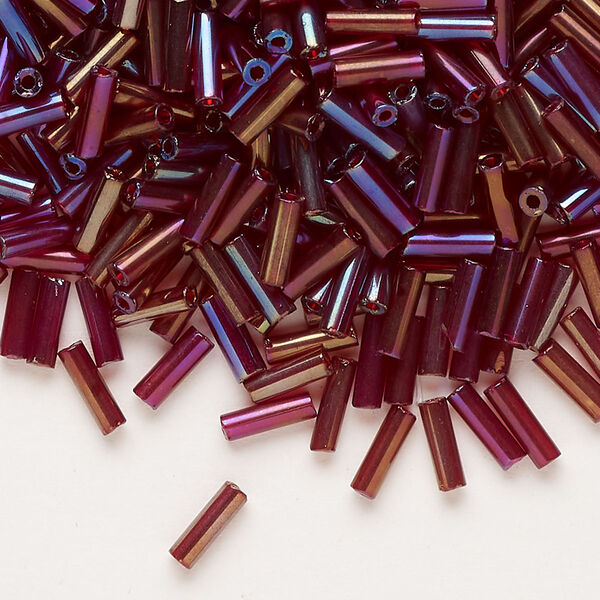 Bead, Preciosa Ornela Czech glass, bugle bead, pkg/500g, 1/4 inch, rainbow translucent garnet, (91120). image number 0