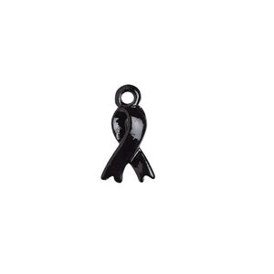 Charm, enamel and pewter (tin-based alloy), black, 10.5x7mm 3D awareness ribbon. Sold per pkg of 2.