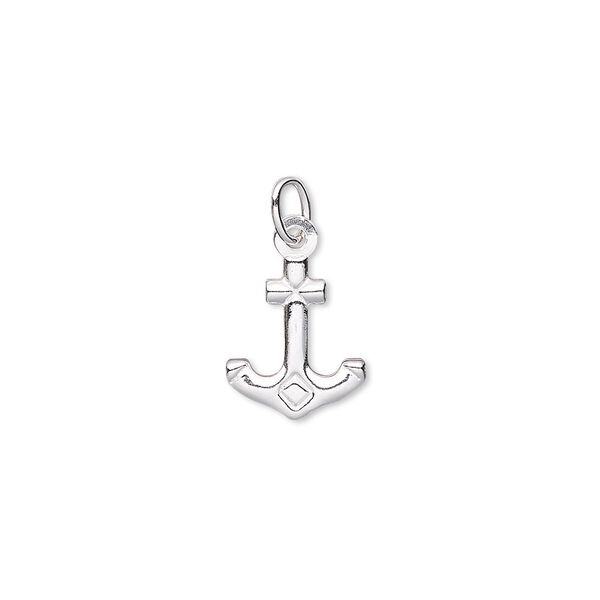 Charm, sterling silver-filled, 15x10mm double-sided anchor with closed jump ring. Sold per pkg of 2. image number 0