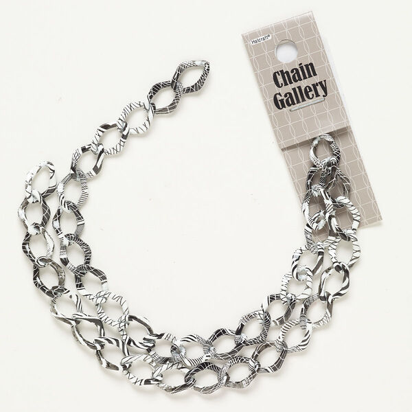 Chain anodized aluminum 1pk 11mm curb, black white 17 inch image number 0