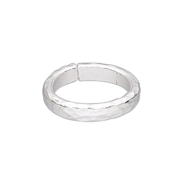 Ring, Hill Tribes, silver-plated copper, 5mm wide with hammered design, size 7, adjustable. Sold individually. image number 0
