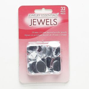Flat back, acrylic, clear, 18x13mm faceted oval. Sold per pkg of 32.