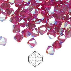 Bead 144pk fuchsia AB 2X, Preciosa Czech crystal 6mm bicone