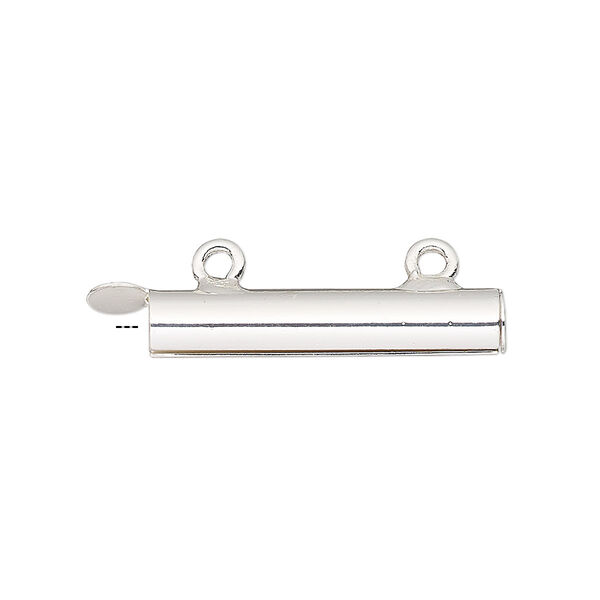End bar, silver-finished brass, 26x5mm round tube with fold-in ends and 2 loops, 4mm inside diameter. Sold per pkg of 4. image number 0