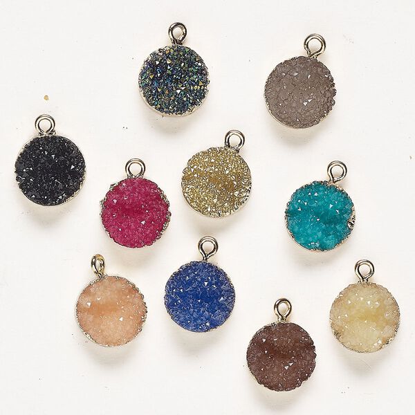 Resin / copper 1pkg10, "druzy" round drop mix mixed colors / gold-finished 14mm image number 0