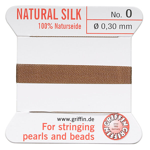 Thread, Griffin, silk, brown, size #0. Sold per 2-meter card (approximately 78 inches). image number 0