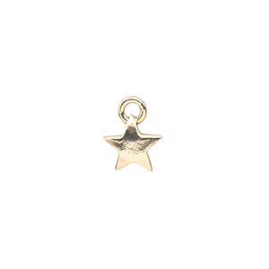 Charm, pewter (tin-based alloy), pkg/1, antique gold plate, 9mm double-sided star.