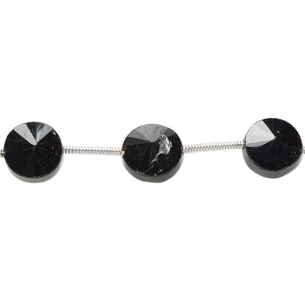 Bead, black spinel (natural), 8-9mm hand-cut faceted flat round, B grade, Mohs hardness 8. Sold per pkg of 10 beads. image number 0