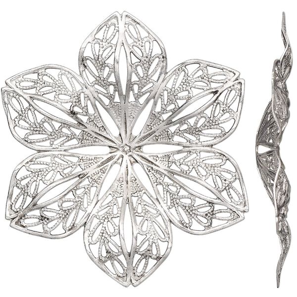 Focal, antique silver-finished brass, 42x42mm flower with cutout design. Sold per pkg of 4. image number 0