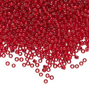Seed bead, TOHO BEADS®, glass, pkg/50g, #11 round, transparent silver-lined ruby (TR-11-25C).