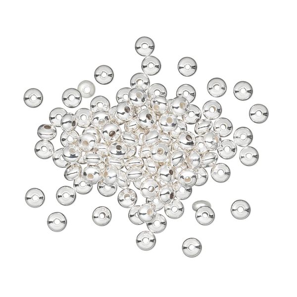 Bead, silver-plated brass, 3x2mm smooth rondelle. Sold per pkg of 100. image number 0