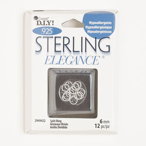 Split ring 1pkg12, sterling silver, 6mm round.