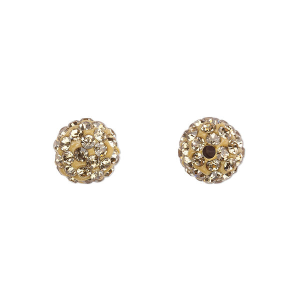 Bead, glass rhinestone / epoxy / resin, champagne, 10mm round. Sold individually. image number 0
