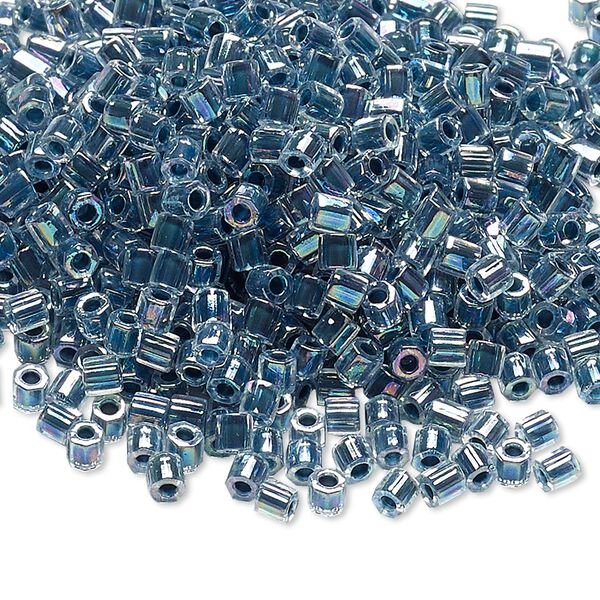 Seed bead, Delica®, glass, pkg/250g, #8 cut, translucent marine blue-lined rainbow crystal clear (DBLC-0058). image number 0