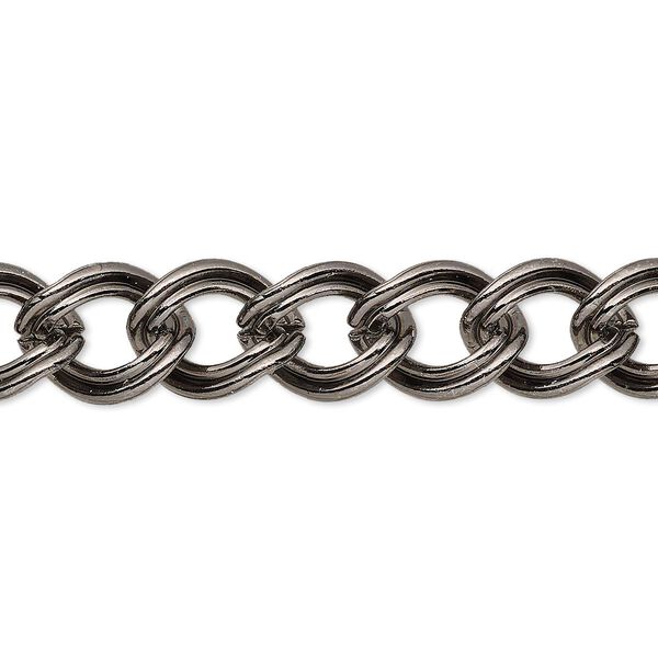 Chain, gunmetal-plated brass, 9.5mm double curb. Sold per 50-foot spool. image number 0