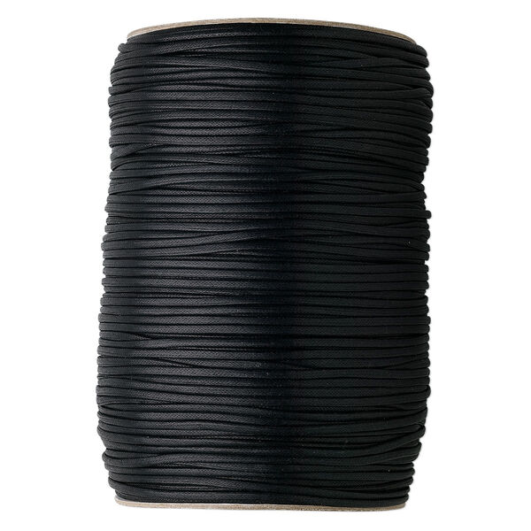 Cord, waxed cotton, black, 3mm round. Sold per 25-yard pkg. image number 0