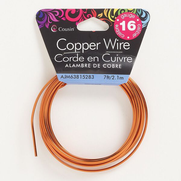 Wire, anodized copper, orange, round, 16 gauge. Sold per pkg of 7 feet. image number 0
