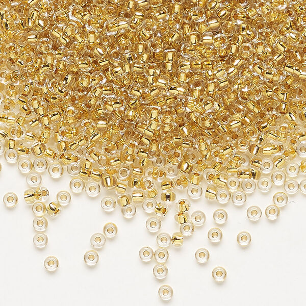 Seed bead, Miyuki, glass, pkg/4g, #11 rocaille, translucent 24Kt gold-lined crystal gold, (RR-195). image number 0