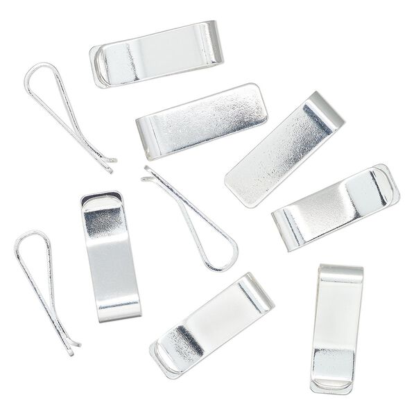 Bookmark 1pkg10 brass, 30x10mm clip, silver plate image number 0