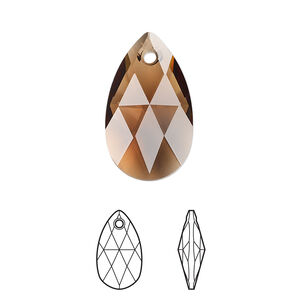 Drop 1pkg96 smoked topaz, Swarovski® ReCreated™, 22mm pendant faceted pear 6106