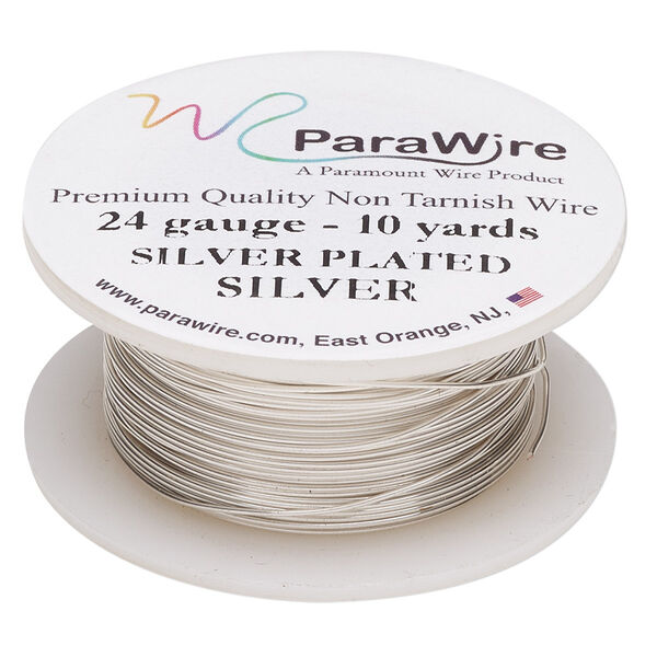 Wire, ParaWire™, silver-plated copper, round, 24 gauge. Sold per 10-yard spool. image number 0