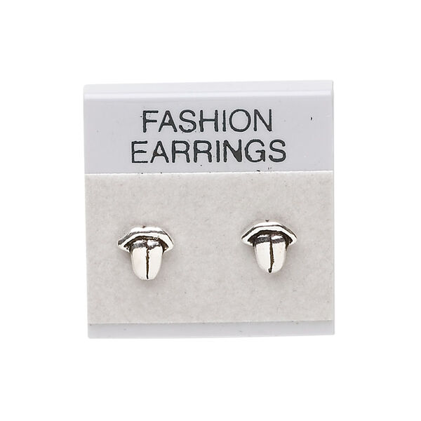 Earring card, flocked plastic, grey and black, 1x1-inch square with "FASHION EARRINGS." Sold per pkg of 100. image number 0