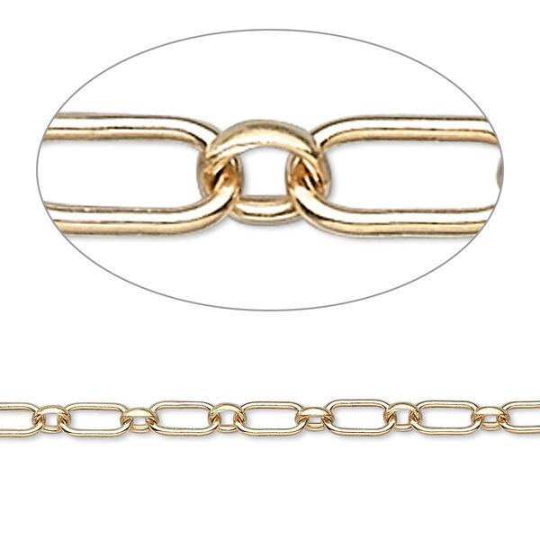 Chain, 14Kt gold-filled, 3mm long and short oval. Sold per pkg of 5 feet. image number 0
