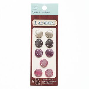Brad, Laliberi™, steel / satin / acrylic, assorted colors, 16mm round. Sold per pkg of 9.