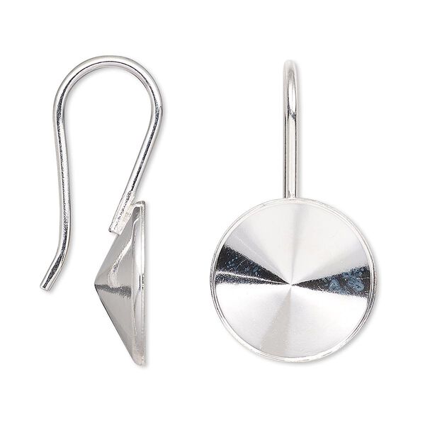 Ear wire, Almost Instant Jewelry®, sterling silver, 32mm fishhook with 16mm rivoli setting, 18 gauge. Sold per pair. image number 0